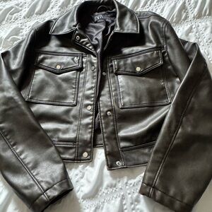 Zara brown Faux Leather Jacket